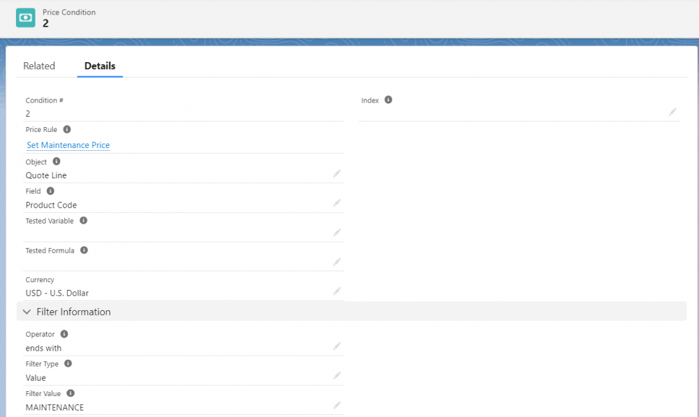 Salesforce Revenue Cloud Maintenance Price Condition