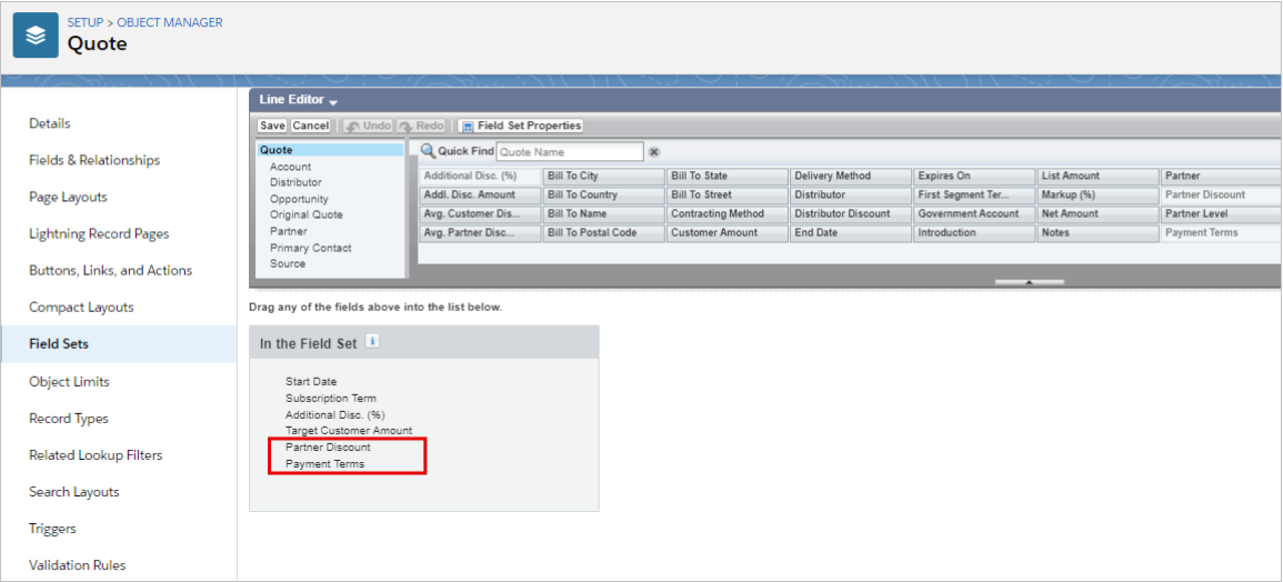 Salesforce CPQ Line Editor Field Set On Quote Object