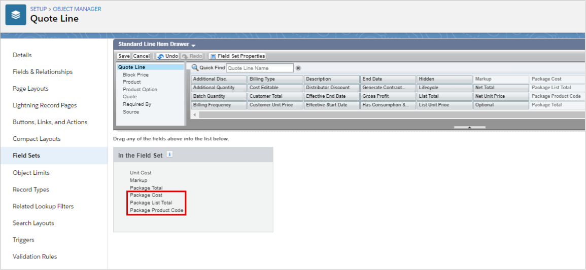 Salesforce CPQ Line Item Drawer Field Set on Quote LIne Object