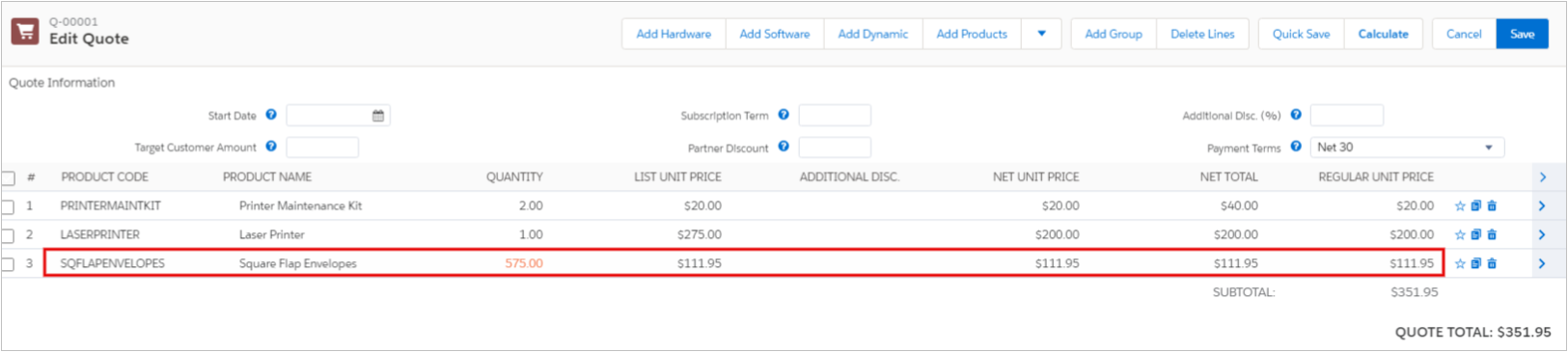 Salesforce CPQ Quantity Product Price on Quote Line Editor