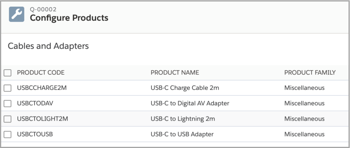 Salesforce CPQ Configure Products Options