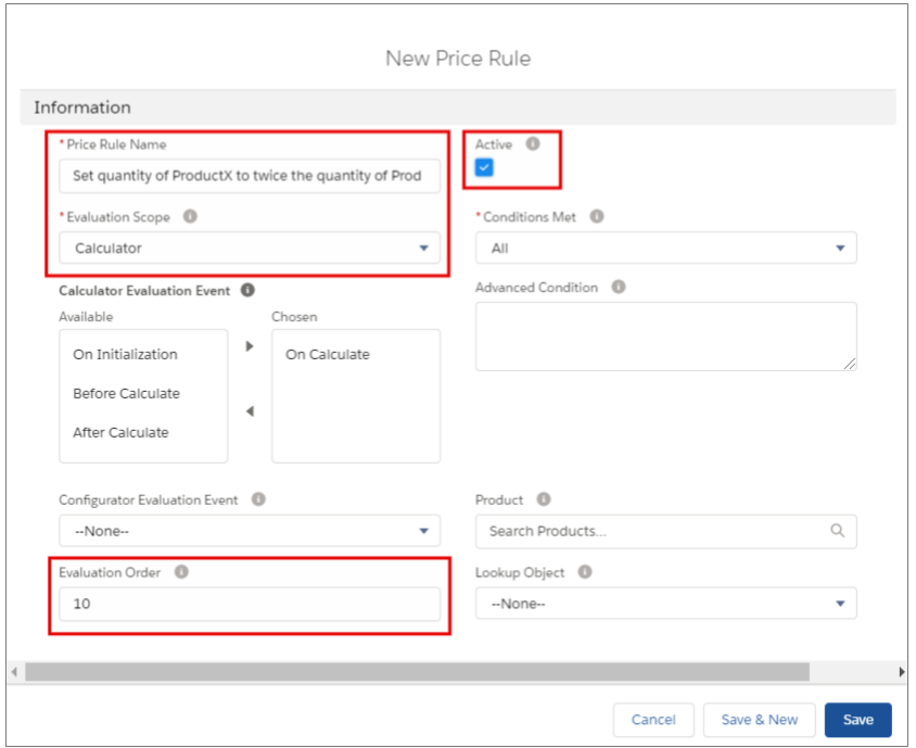 Salesforce CPQ New Price Rule Filled Fields for Scenario 1