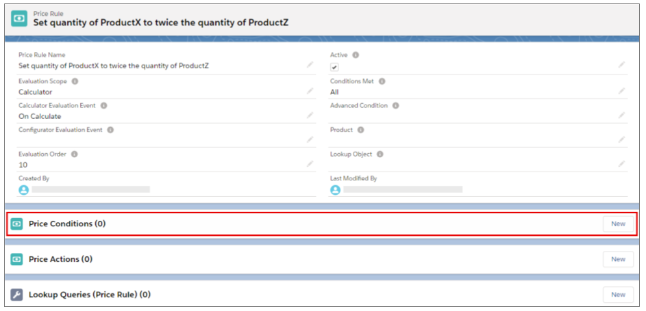 Salesforce CPQ Price Rule Information and Price Condition Option