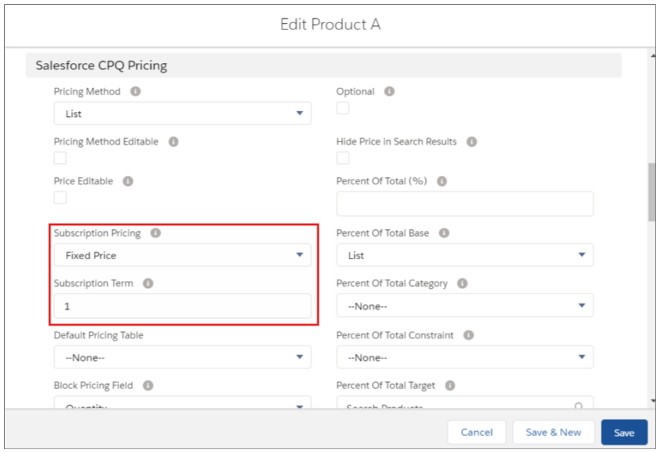 Salesforce CPQ Pricing Options for Product A