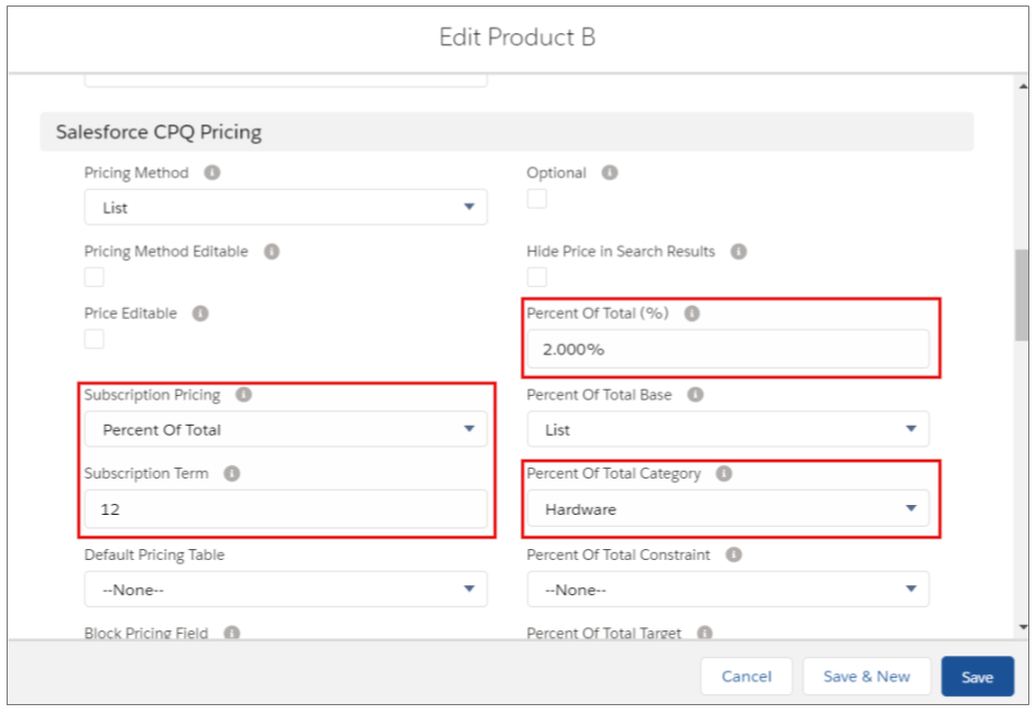 Salesforce CPQ Pricing Options for Product B