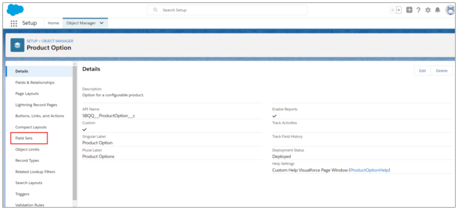 Salesforce CPQ Product Option Field Sets Details