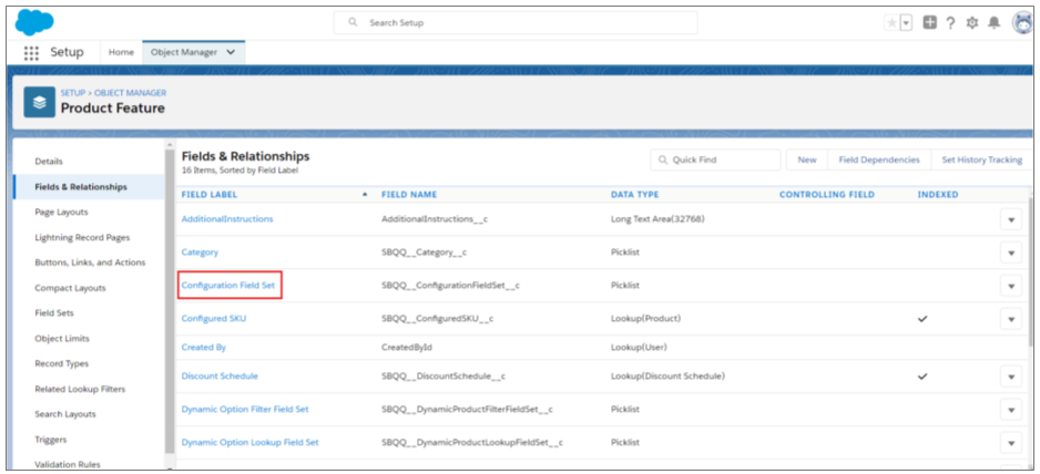 Salesforce CPQ Product Feature  Fields and Relationships