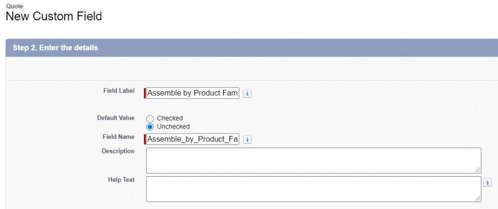 Salesforce CPQ Custom Field Details