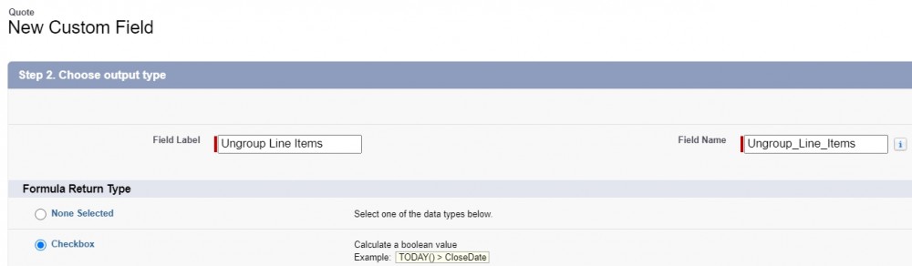 Salesforce CPQ Quote Custom Field Output Type and Formula Return Type Details