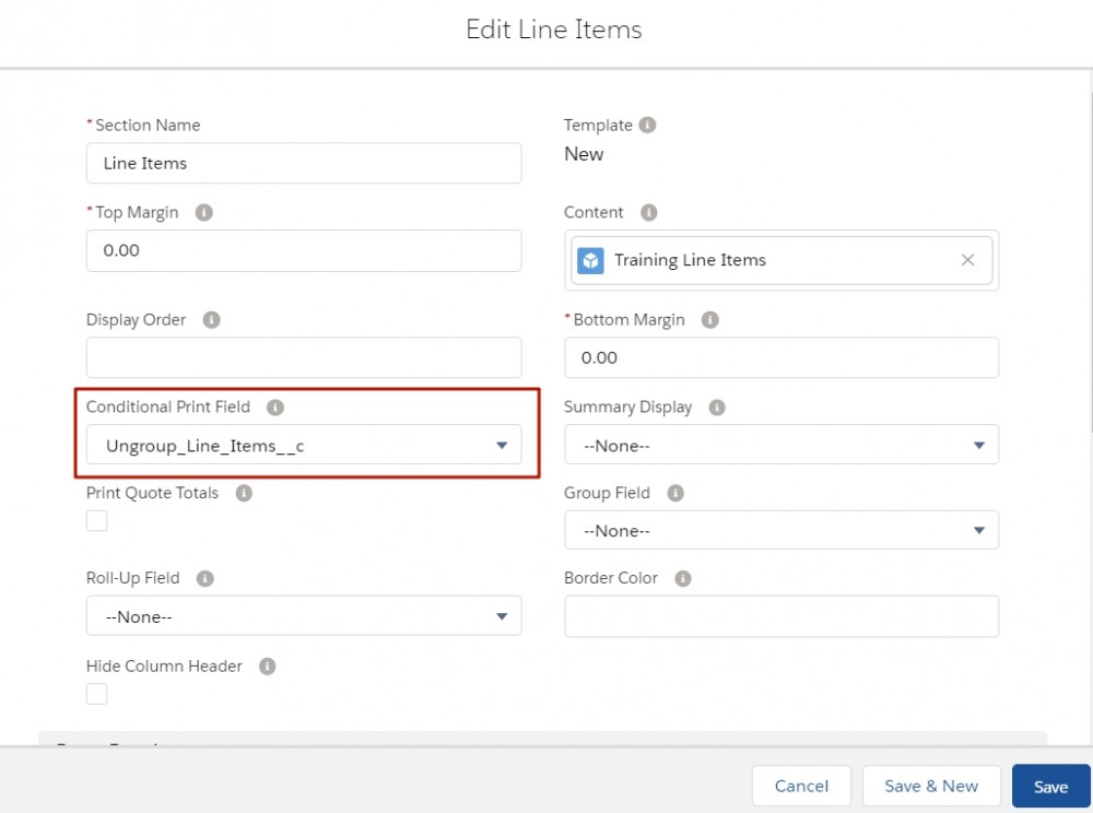 Salesforce CPQ Line Item Section Fields and Picklists