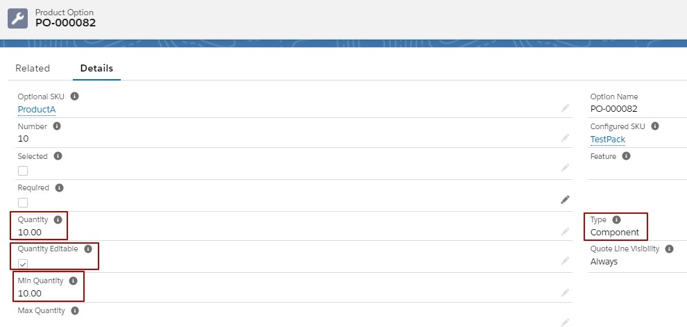 Salesforce CPQ Quantity Fields in Details for Product Option