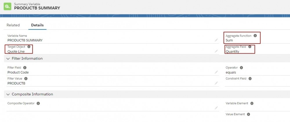 Salesforce CPQ Summary Variable Details Fields