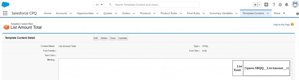 Salesforce CPQ List Amount Total Fields and Buttons 