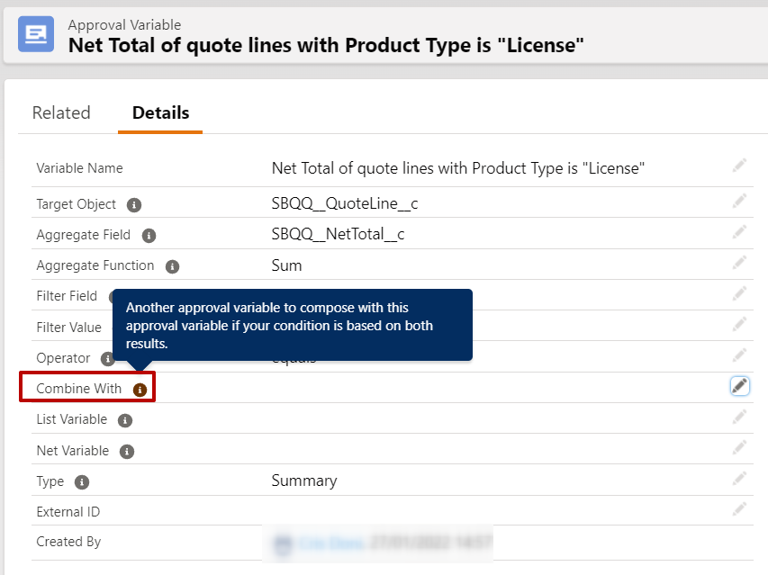 CPQ Approval Variable Combine with field