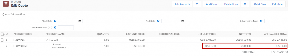 Salesforce Revenue Cloud Maintenance Price on QLE