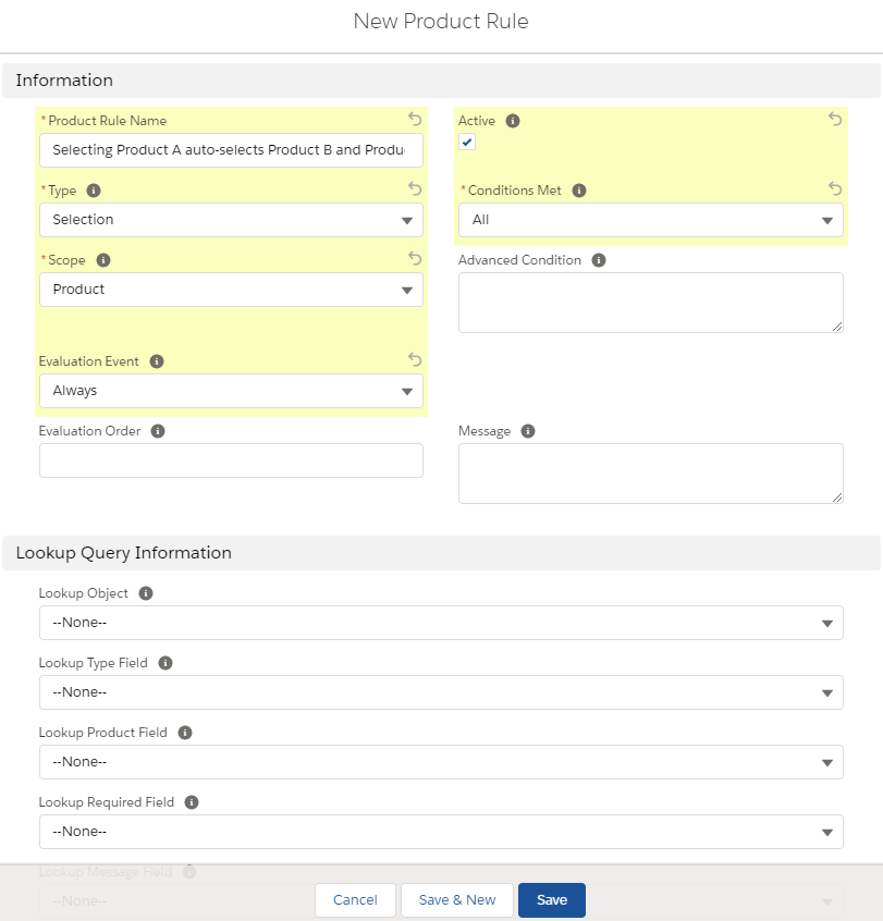 Salesforce CPQ  New Selection Product Rule Fields