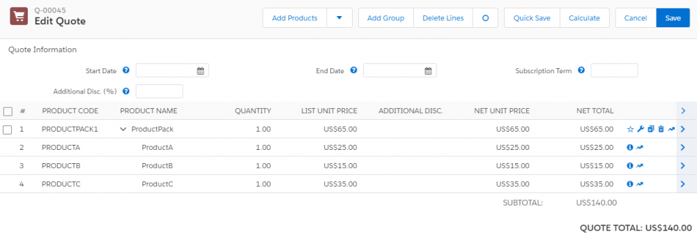 Salesforce CPQ ProductPack Products on Quote Line Editor