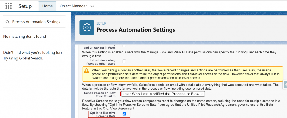 Saleseforce Summer 2023 Process Automation Settings