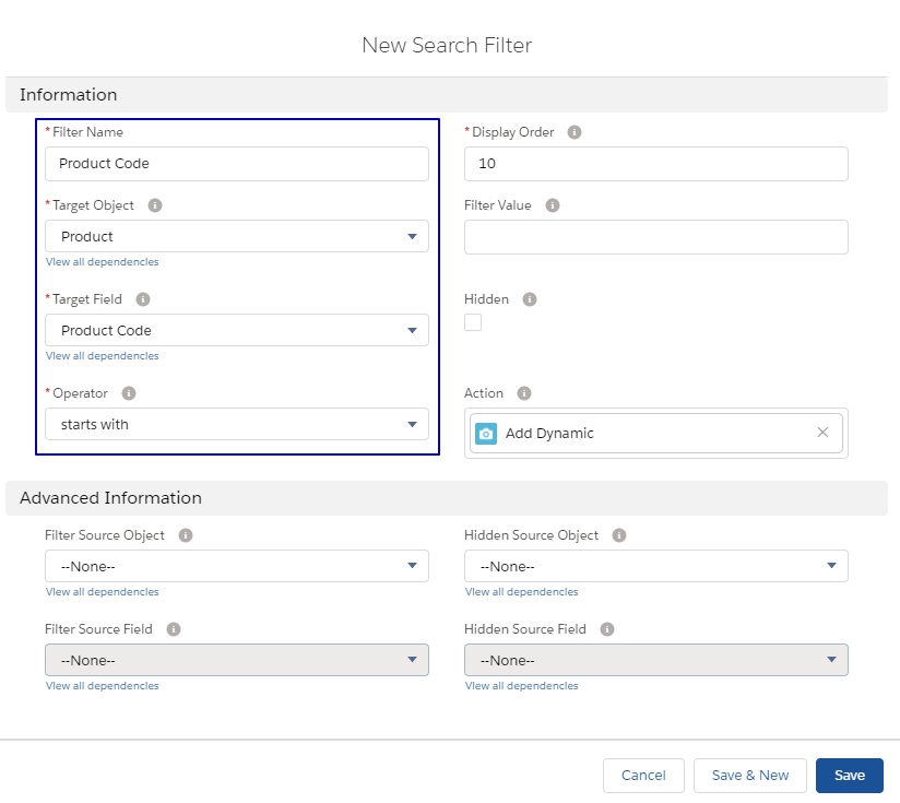 Salesforce CPQ New Search Filter Fieldsets