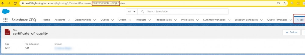 Salesforce CPQ Tabs and certificate_of_quality Details