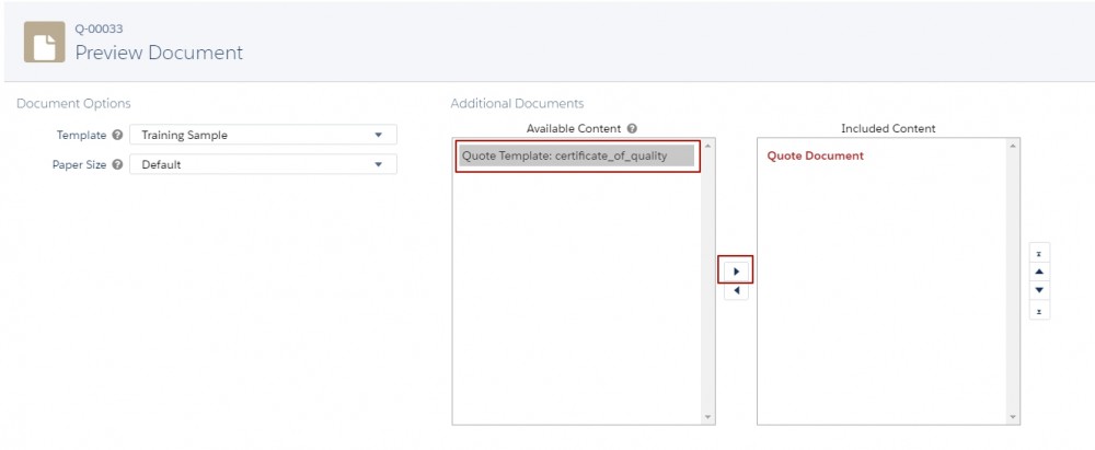 Salesforce CPQ Preview Document and Additional Documents Options