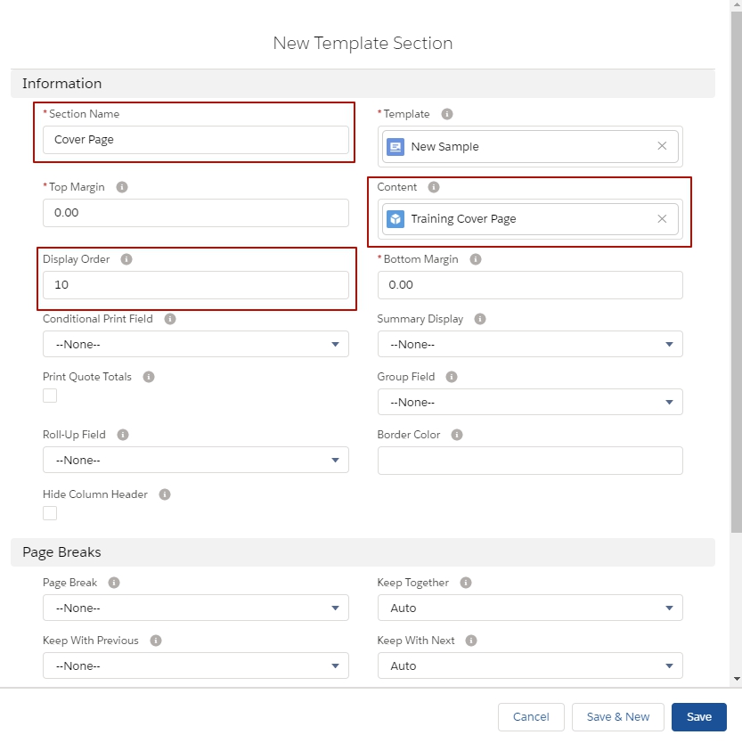 Salesforce CPQ New Template Section Fields,Checkboxes and Picklists