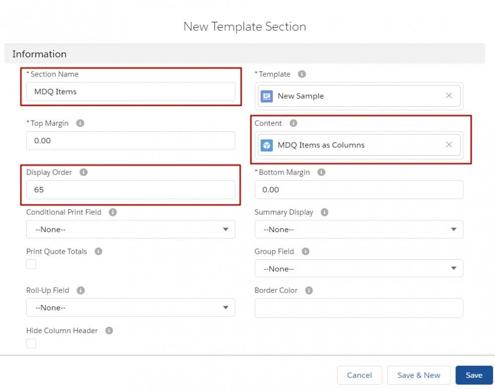 Salesforce CPQ MDQ Items Template Section Fieldset