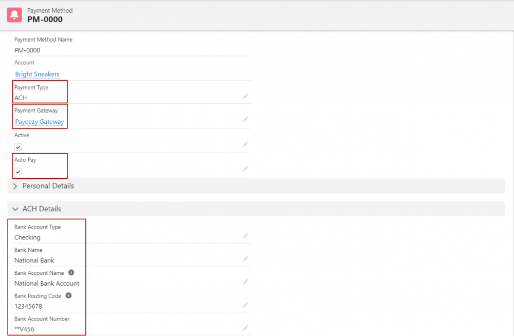 Salesforce Billing ACH Payment Method