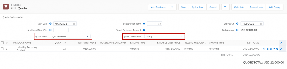 Salesforce Revenue Cloud Quote and Quote Line views in QLE