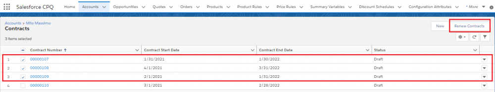 Salesforce CPQ, Renew Contracts