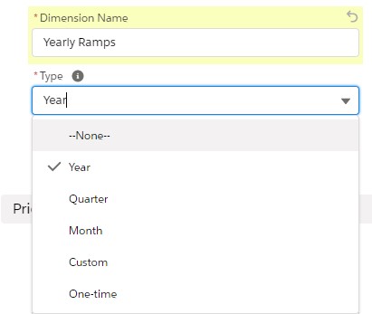 Salesforce CPQ Dimension Name Field and Type Picklist Options