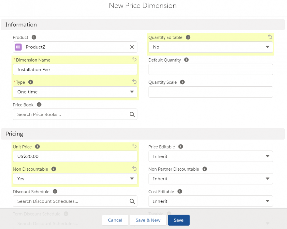Salesforce CPQ New Price Dimension Fields and Picklists