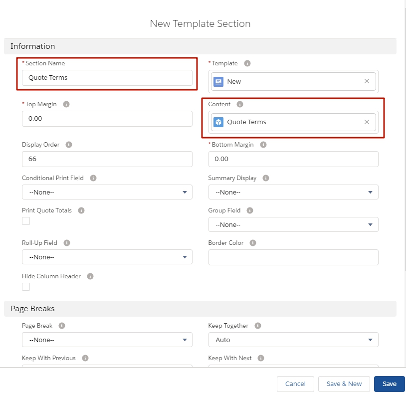 Salesforce CPQ: Quote Templates Creating Quote Terms Sections