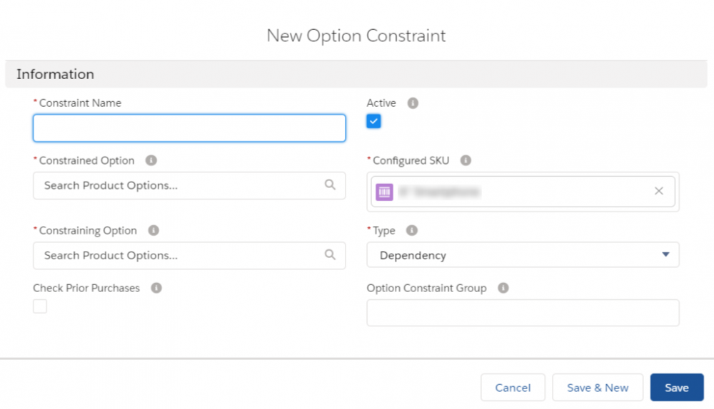 Salesforce CPQ New Option Constraint Fields,Checkboxes and Picklist
